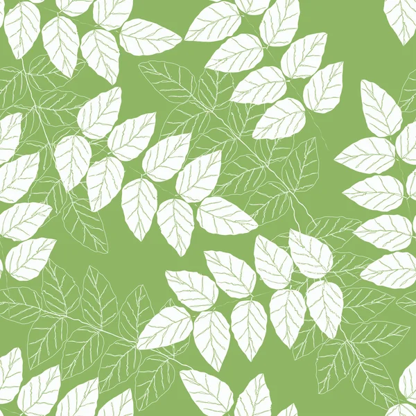 Nahtlose grüne und weiße Blätter Hintergrundmuster — Stockvektor