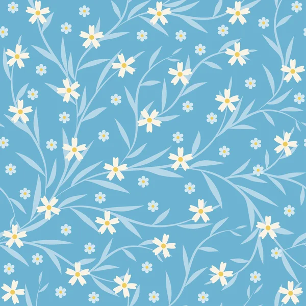 Fondo sin costuras con pequeñas flores y hojas — Vector de stock