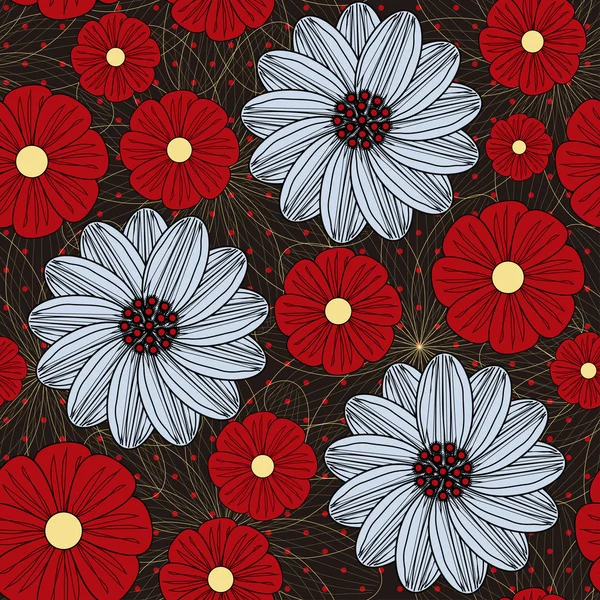 ベクターの花とのシームレスなパターン背景 — ストックベクタ
