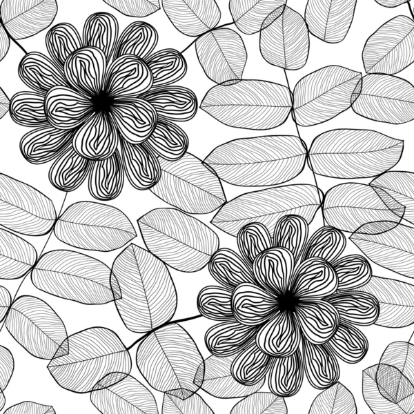 Modèle floral noir et blanc élégant sans couture — Image vectorielle