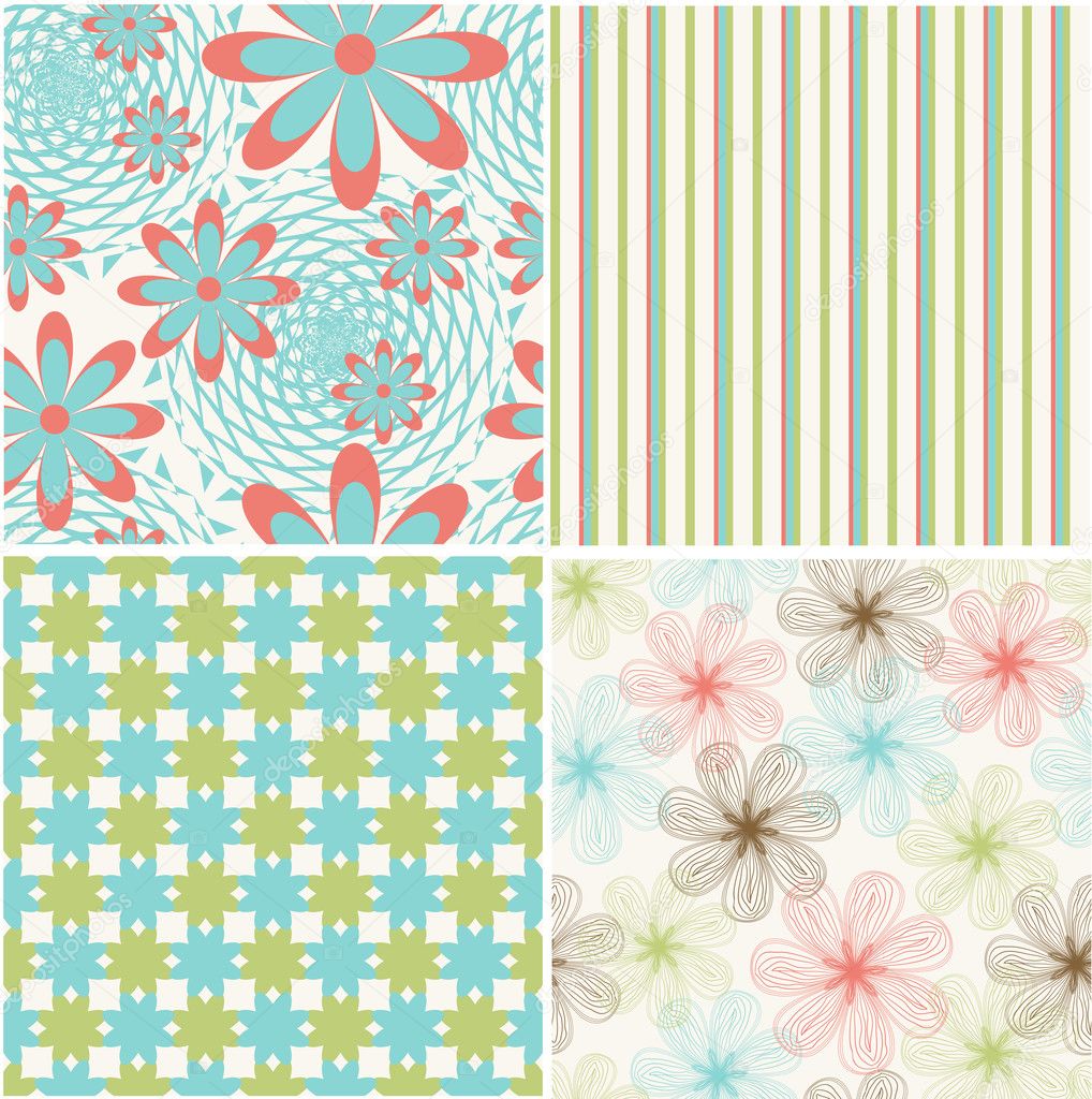 Vector set of seamless pattern with flowers
