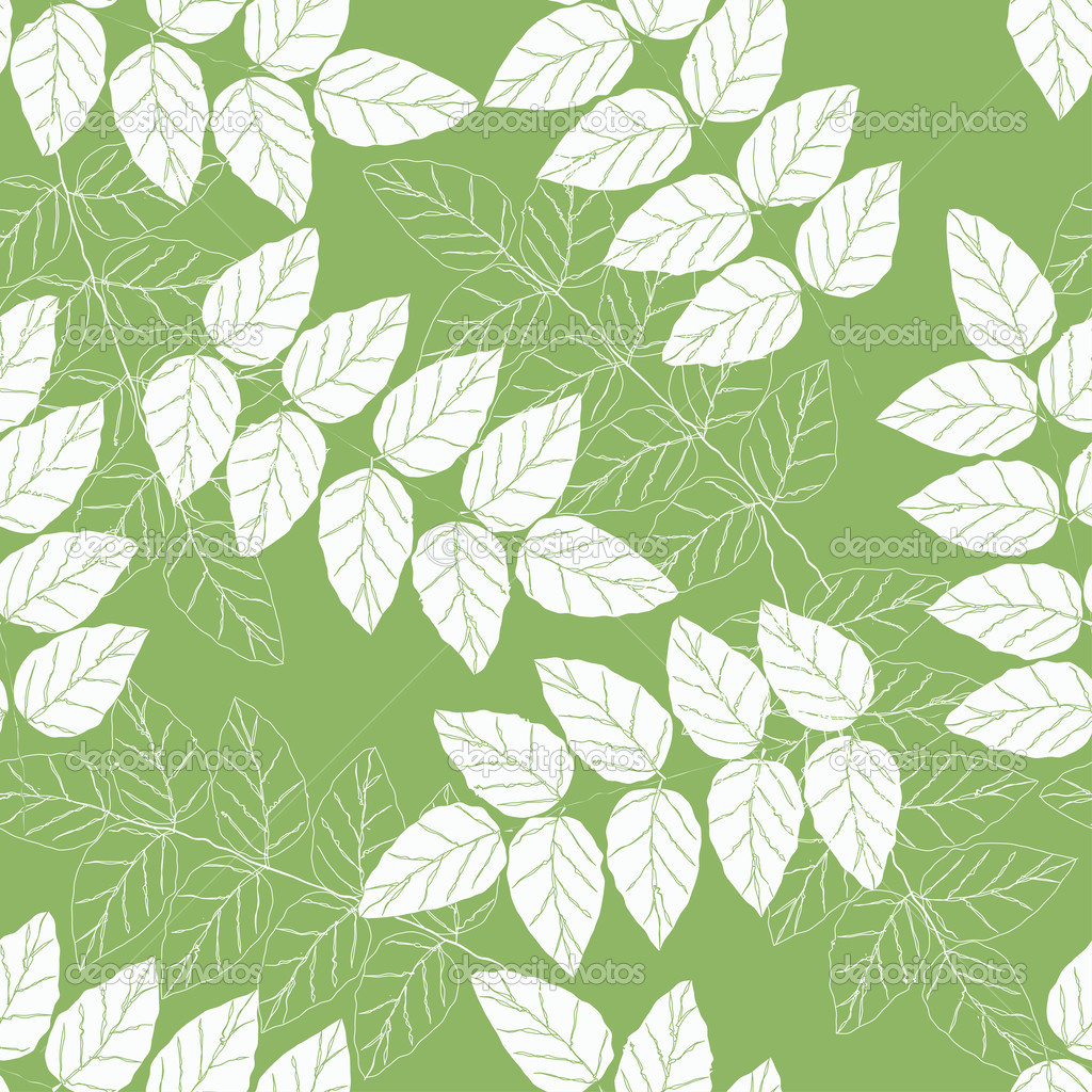 Seamless green and white leaves background pattern