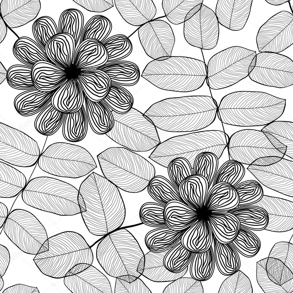 Seamless stylish black and white floral pattern