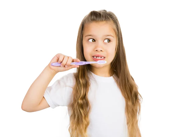 Fille avec brosse à dents — Photo