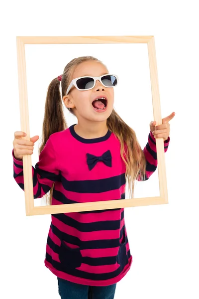 Girl in sunglasses with Frame — Stock Photo, Image