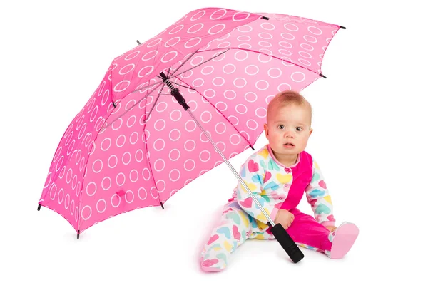 Baby flicka under stora paraply — Stockfoto