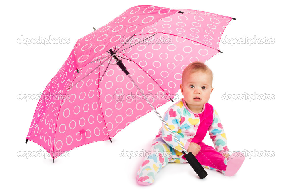 Baby Girl Under Big Umbrella