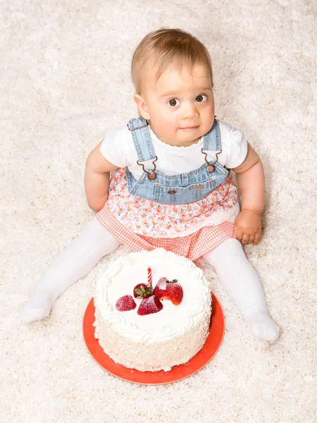 One Year Old and a Cake — Stock Photo, Image