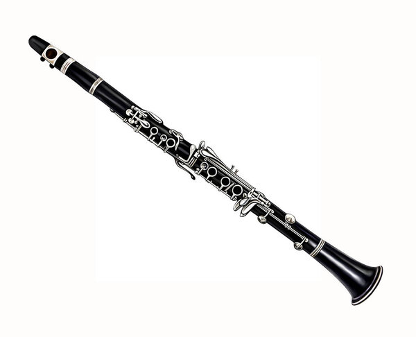 Clarinet, musical instrument of symphony orchestra, realistic drawing, isolated image on white background
