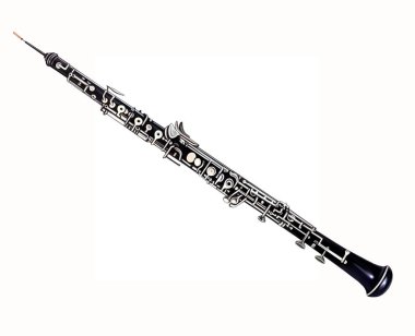 Oboe woodwind musical instrument of symphony orchestra, realistic drawing, isolated image on white background clipart