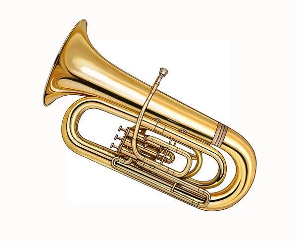 Tuba, klasik senfoni orkestrasında pirinç müzik enstrümanı, gerçekçi çizim, beyaz arka planda izole görüntü
