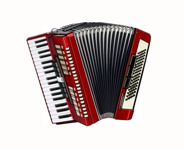 Akordeon klavye, müzik aleti, gerçekçi çizim, beyaz arkaplanda izole görüntü