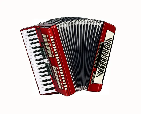 Accordion Keyboard Musical Instrument Realistic Drawing Isolated Image White Background — Stock Photo, Image