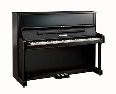 Piyano, klavye telli müzik aleti, gerçekçi çizim, beyaz arkaplanda izole görüntü
