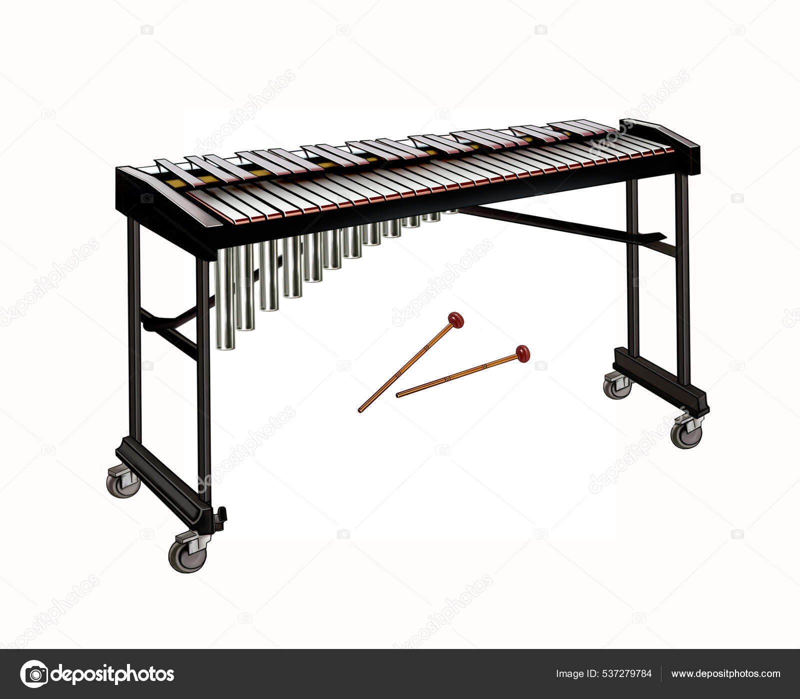 Marimba African Musical Instrument Xylophone Variety Realistic Drawing