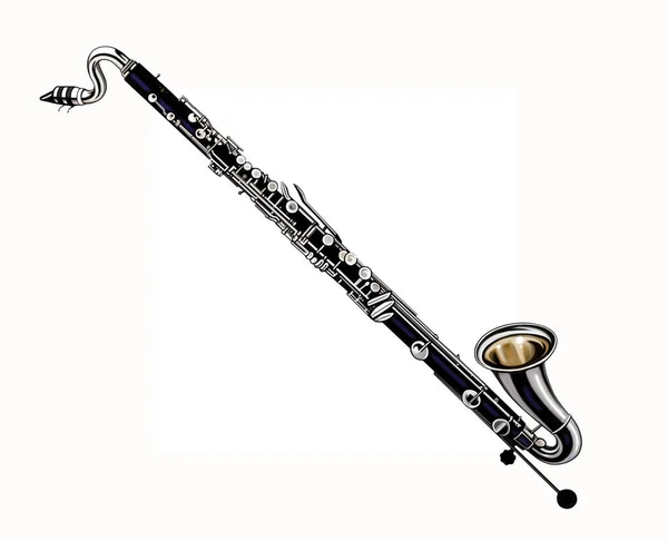 Bass Clarinet Woodwind Musical Instrument Realistic Drawing Isolated Image White — Stock Fotó