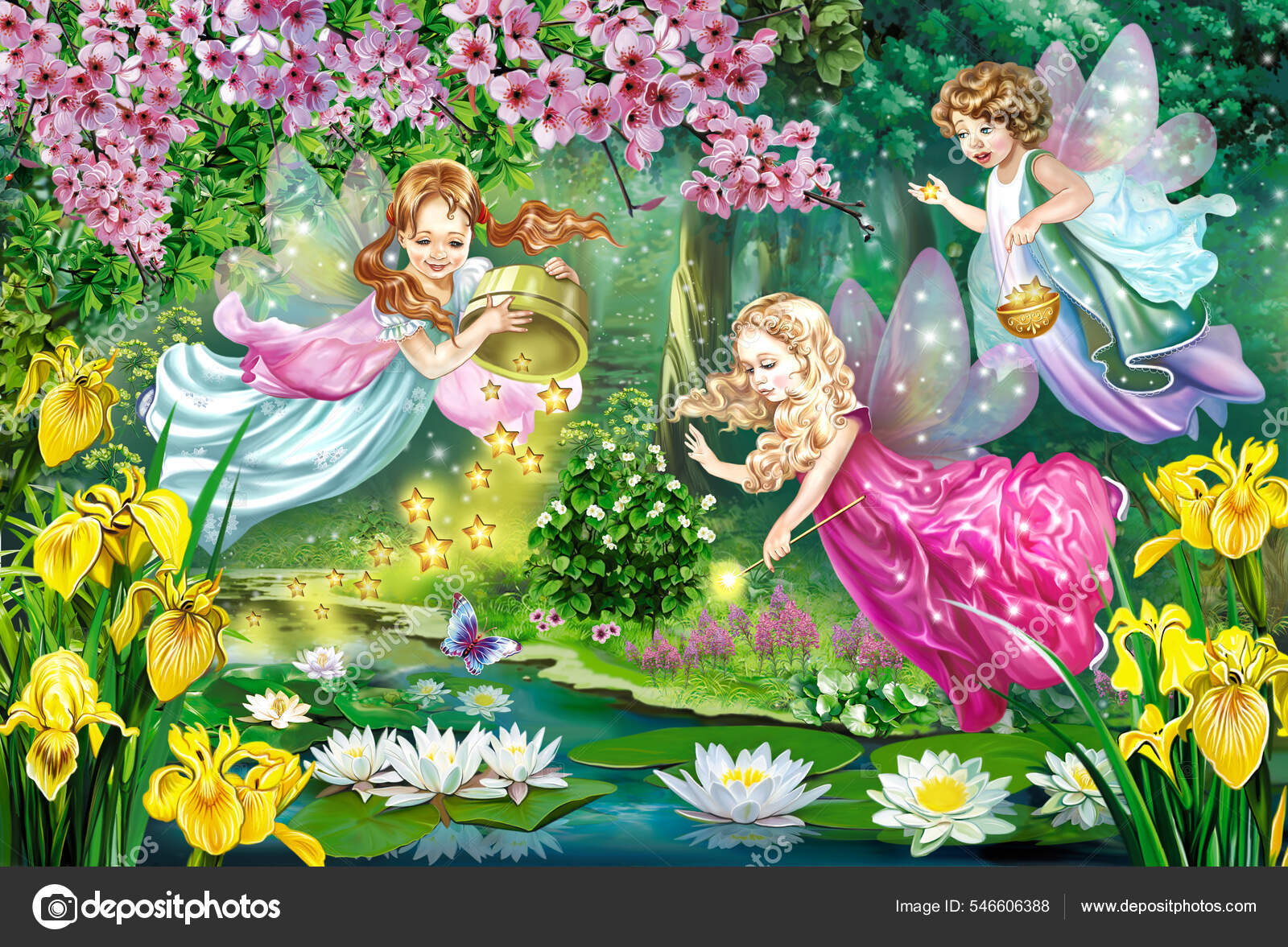 Pequeñas Hadas Flores Vuelan Sobre Las Flores Jardín Espíritus Del:  fotografía de stock ©  #546606388 | Depositphotos