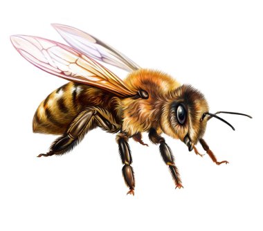Bee (Anthophila), a flying insect that converts flower juices into honey, superfamily of stinging hymenoptera, suborder stalk-bellied, realistic drawing, illustration, isolated image on a white background clipart