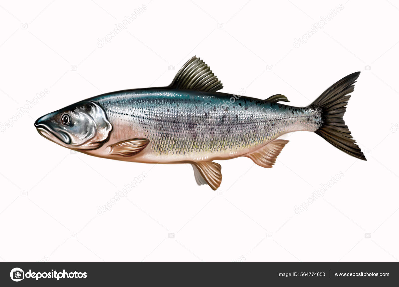 Chum Salmon Oncorhynchus Keta Pacific Fish Salmon Family Realistic Drawing  Stock Photo by ©Liliya.Butenko 564774650