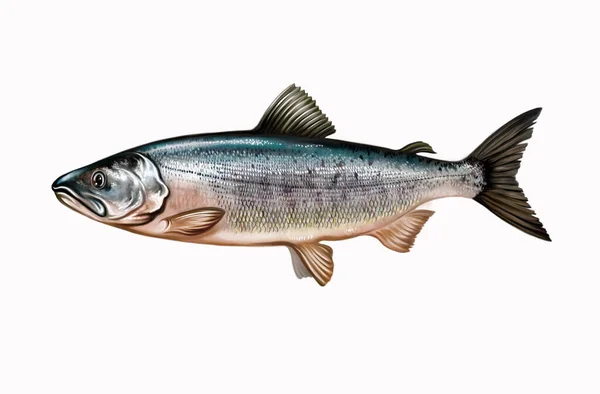 Chum Salmon Oncorhynchus Keta Pacific Fish Salmon Family Realistic Drawing — ストック写真