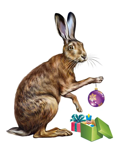 Заяц Символ Года Китайскому Календарю Смешное Животное Новогодней Игрушкой Подарками — стоковое фото