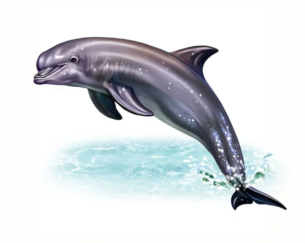 Dolphin Delphinidae Aquatic Mammal Infra Order Cetaceans Realistic Drawing Illustration — стоковое фото