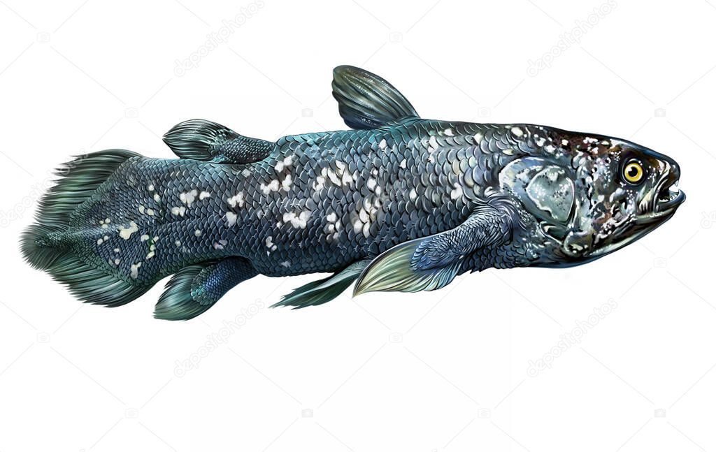 Latimeria, a lobefinned fish of the coelacanth order, a prehistoric