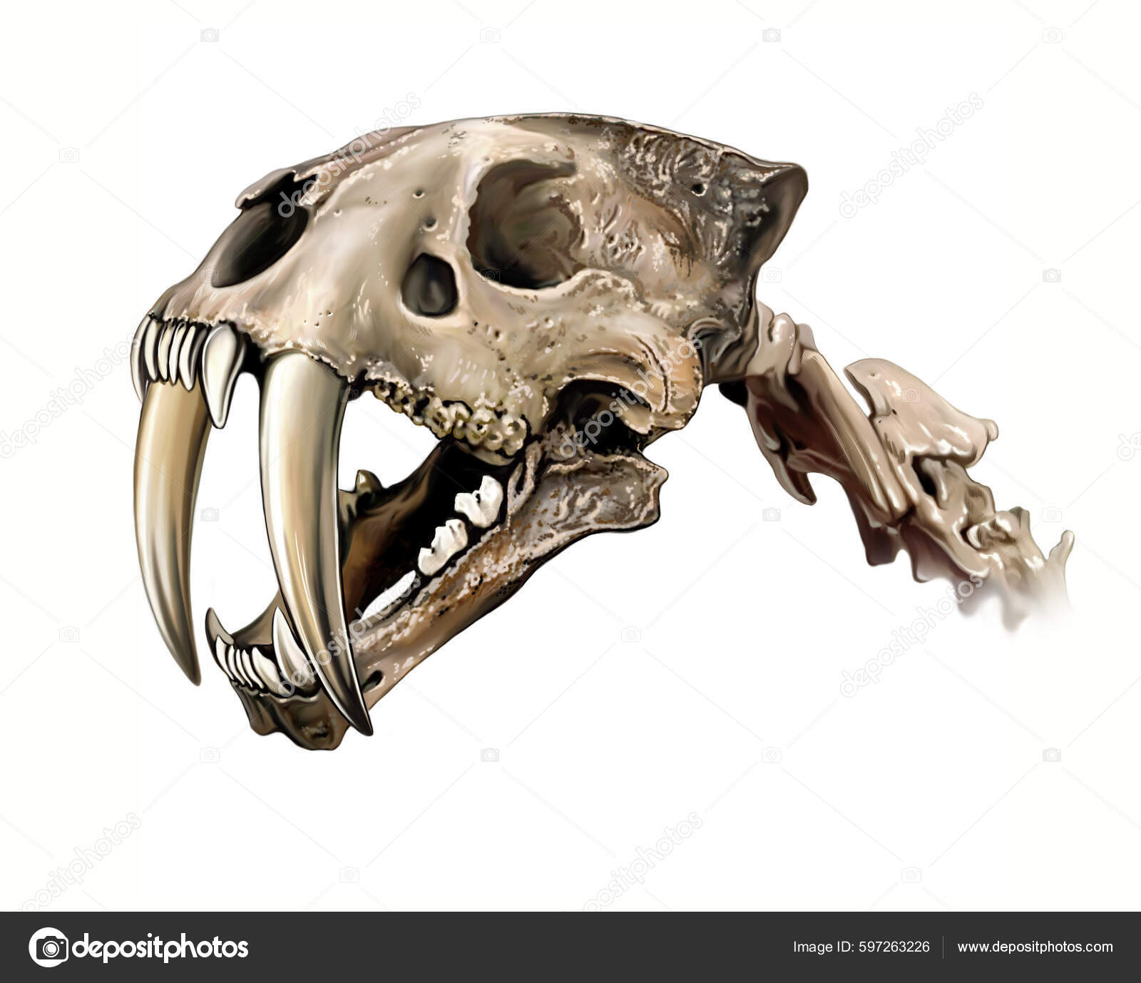Smilodon Skull Saber Toothed Tiger Realistic Drawing Illustration ...
