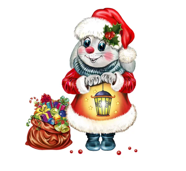Funny Hare Santa Clothes Lamp Bag Gifts Symbol 2023 New — Stock Photo, Image