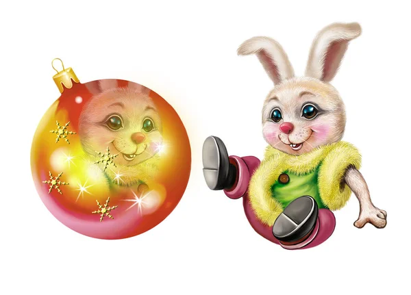 Funny Cartoon Bunny New Year Toy Hare Symbol 2023 According — Stockfoto