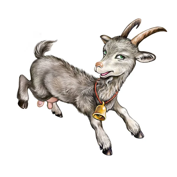 Funny Cartoon Goat Heroine Fairy Tale Bully Goat Isolated Character — Stock Photo, Image