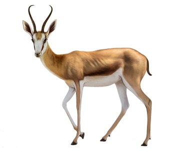 Springbok, Antidorcas Marsupialis, en hızlı zıplayan antilop, gerçekçi çizim, Afrika Ansiklopedisi için illüstrasyon, beyaz arka planda izole edilmiş görüntü.