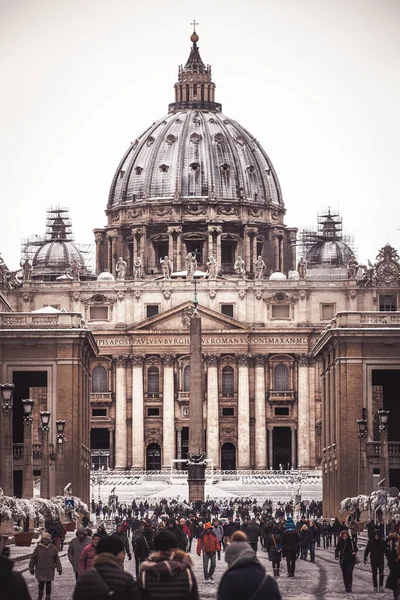 Rom Italien Februari 2018 Vatikanstaten Med Snö Folkmassor Della Conciliazione — Stockfoto