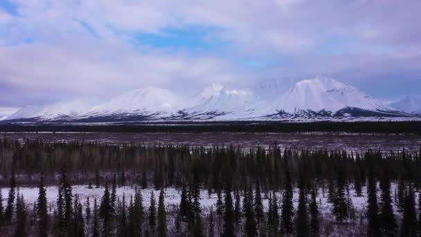 Natur von Alaska im Winter. Schneebedeckte Berge. USA. Luftaufnahme — Stockvideo