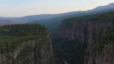 Tazi Canyon in Turkey on Sunny Day. Aerial View. Orbiting