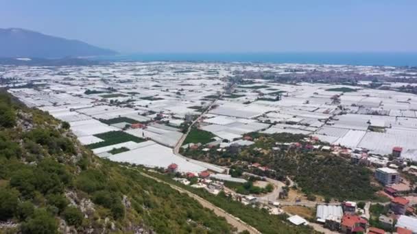 Demre Town White Greenhouses Antalya Turkey Aerial View Drone Flies — Stok video