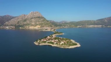 Egirdir Town, Lake and Mountains in Turkey on Sunny Day. Aerial View. Orbiting