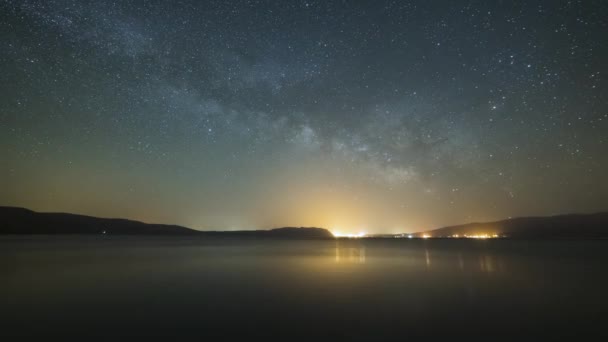 Γαλαξίας Μας Πάνω Από Λίμνη Σάλντα Νύχτα Στάρυ Σκάι Επαρχία — Αρχείο Βίντεο