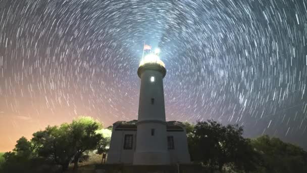 Blue Milky Way Gelidonya Lighthouse Night Inglés Cielo Estrellado Contaminación — Vídeos de Stock