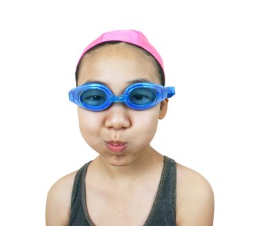 Girl getting ready for a swim clipart