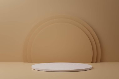 Pastel arka planda beyaz daire podyumlarının 3d görüntülenmesi.