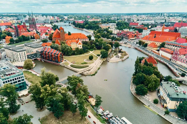 Wroclaw város panorámája. Óváros Wroclaw, légi felvétel — Stock Fotó