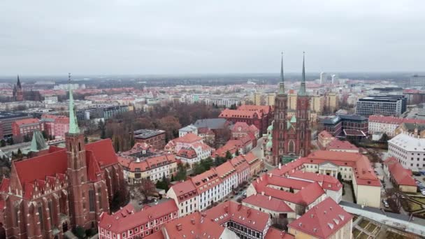 Cityscape του Wroclaw πανόραμα στην Πολωνία, εναέρια άποψη — Αρχείο Βίντεο