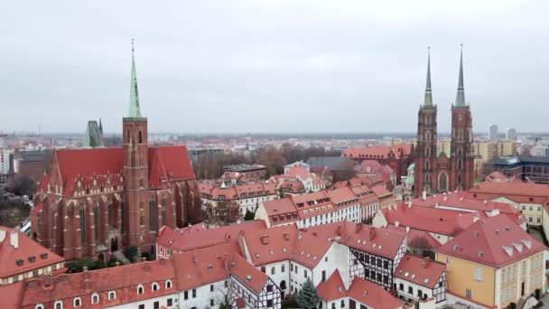 Cityscape of Wroclaw panorama in Poland, aerial view — Stock Video