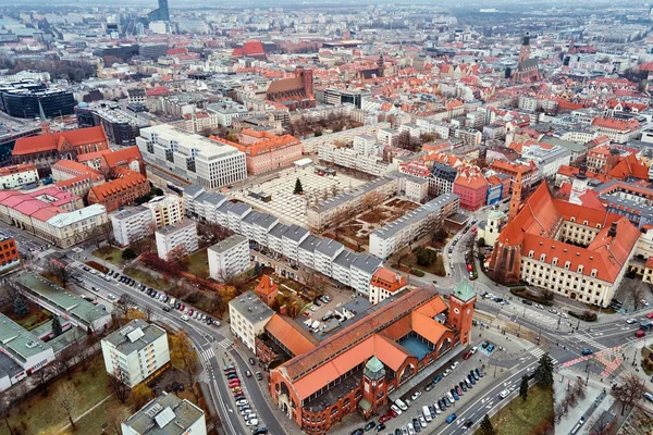 Widok Lotu Ptaka Panoramę Wrocławskiego Miasta Polsce Katedra Jana Wyspie — Zdjęcie stockowe