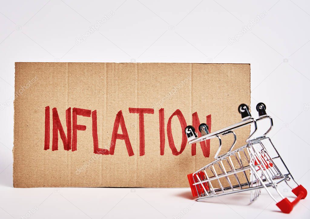 Consumers inflation concept, shopping trolley and word inflation