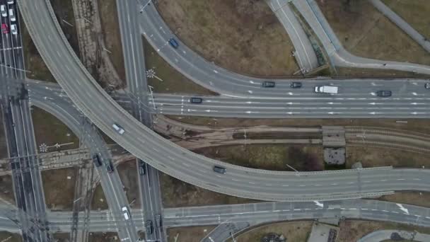 Tráfico Urbano Vista Aérea Del Cruce Carreteras Con Coches Movimiento — Vídeos de Stock