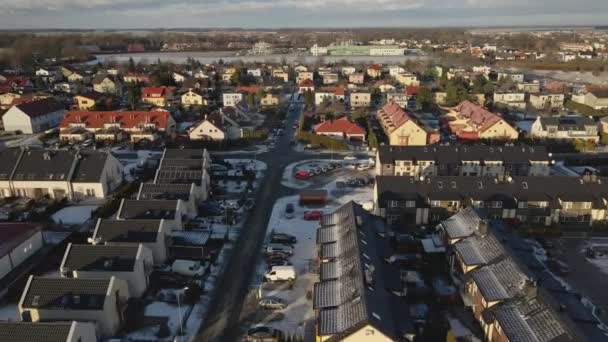 Kleine Europäische Stadt Stadtbild Luftaufnahme Der Wohngegend Wintertag — Stockvideo