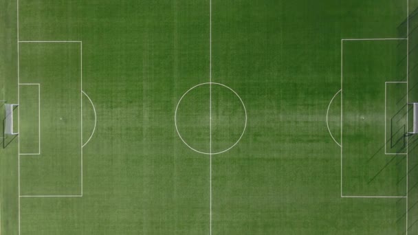 Campo da calcio o da calcio con linee di confine, vista dall'alto — Video Stock