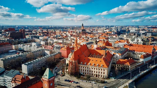 Breslauer Panorama Luftaufnahme Stadtbild Einer Europäischen Stadt Mit Moderner Architektur — Stockfoto